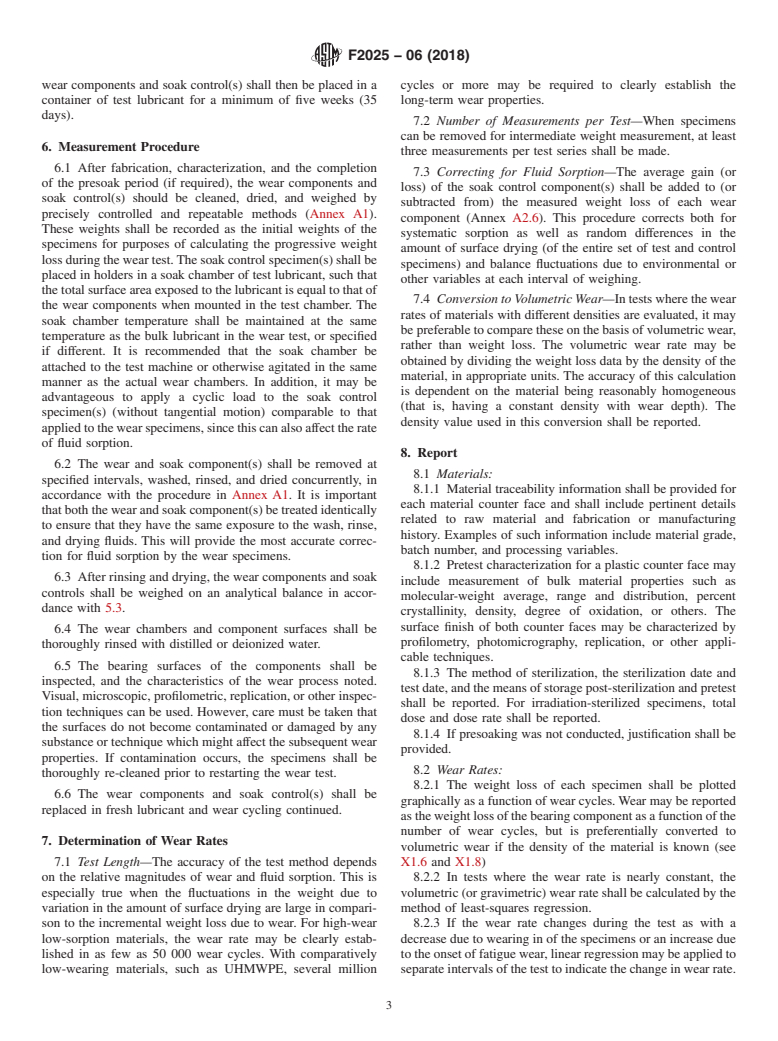 ASTM F2025-06(2018) - Standard Practice for  Gravimetric Measurement of Polymeric Components for Wear Assessment