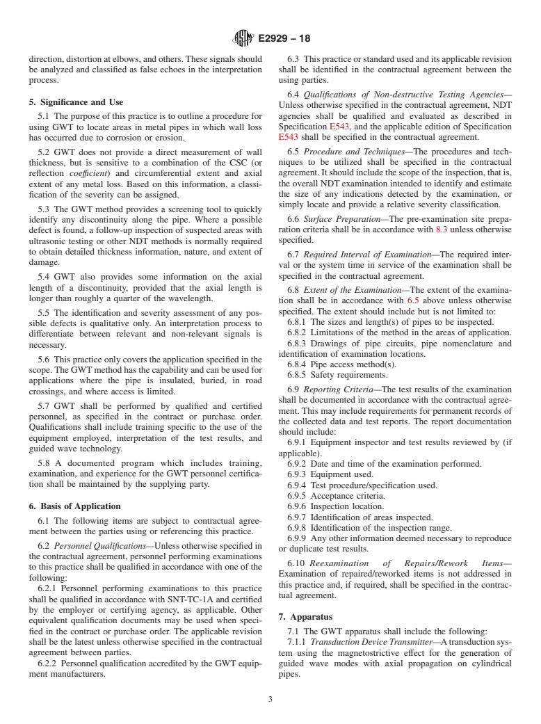 ASTM E2929-18 - Standard Practice for Guided Wave Testing of Above Ground Steel Piping with Magnetostrictive  Transduction