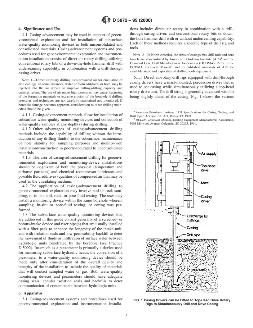 ASTM D5872-95(2000) - Standard Guide for Use of Casing Advancement ...