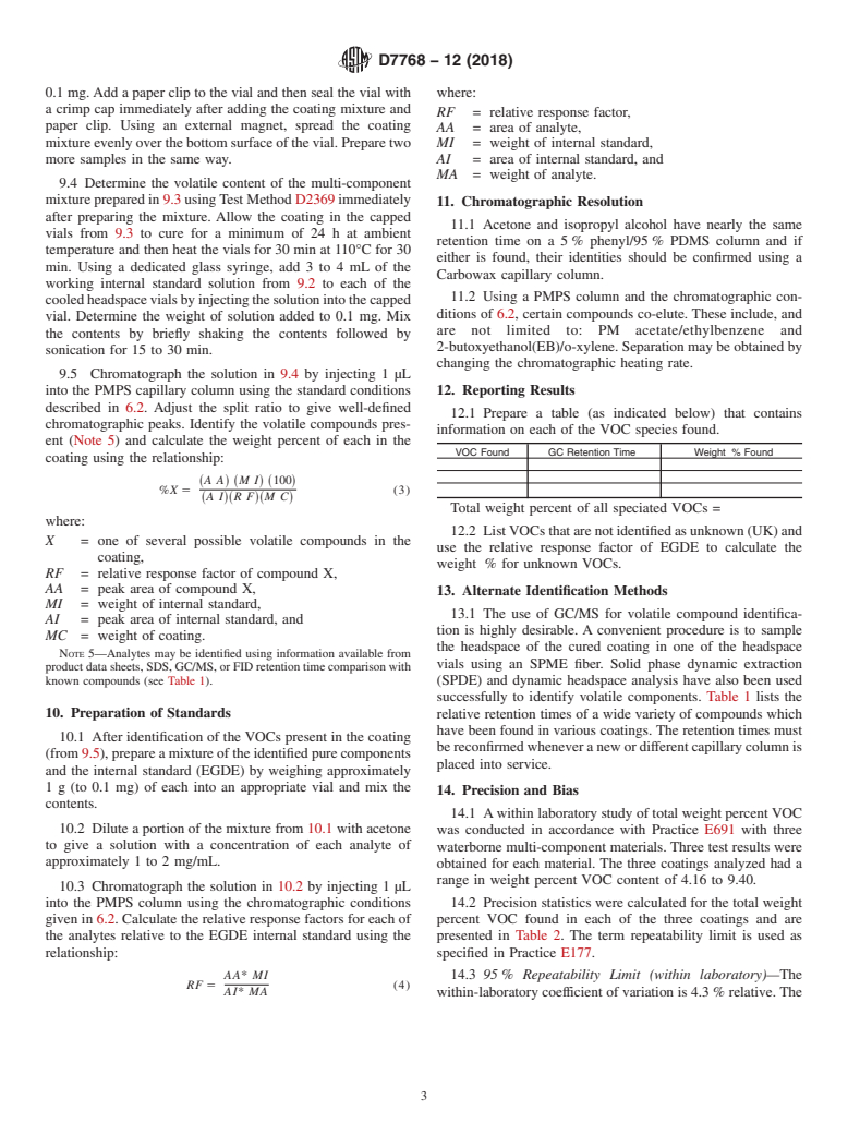 ASTM D7768-12(2018) - Standard Test Method for Speciated Organic Volatile Content of Waterborne Multi-Component  Coatings by Gas Chromatography