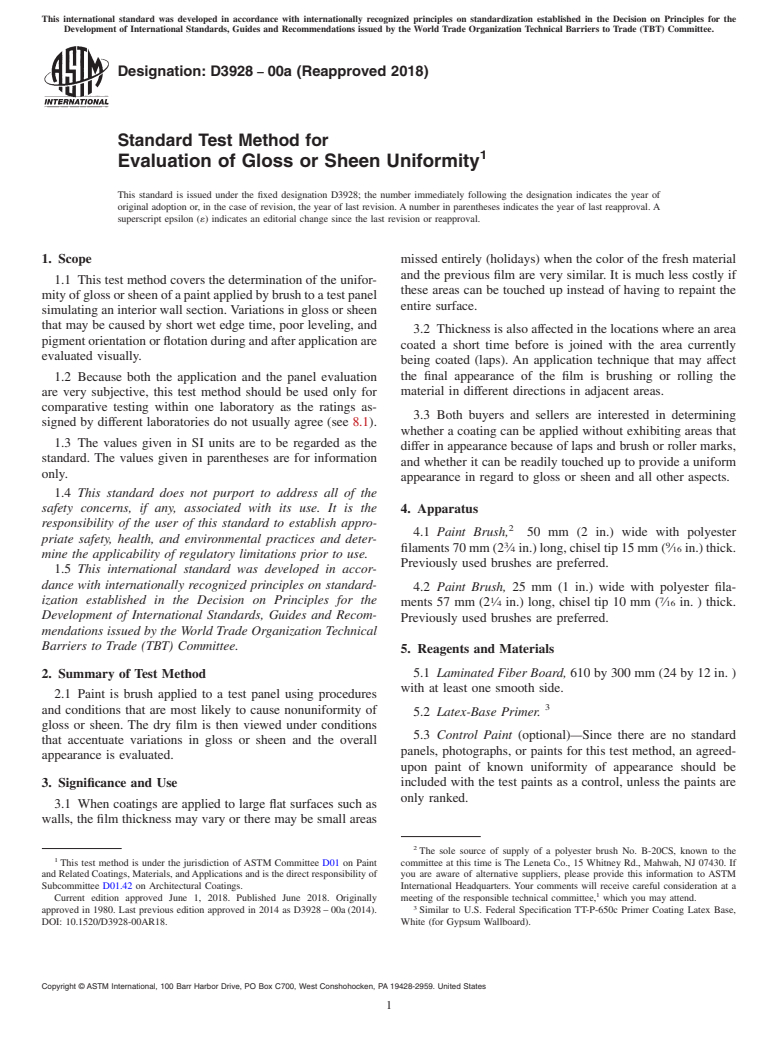 ASTM D3928-00a(2018) - Standard Test Method for Evaluation of Gloss or Sheen Uniformity