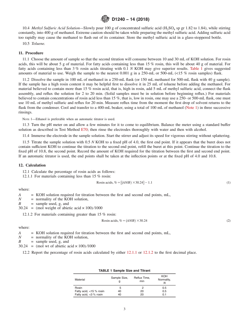 REDLINE ASTM D1240-14(2018) - Standard Test Methods for Rosin Acids Content of Pine Chemicals, Including Rosin, Tall  Oil, and   Related Products