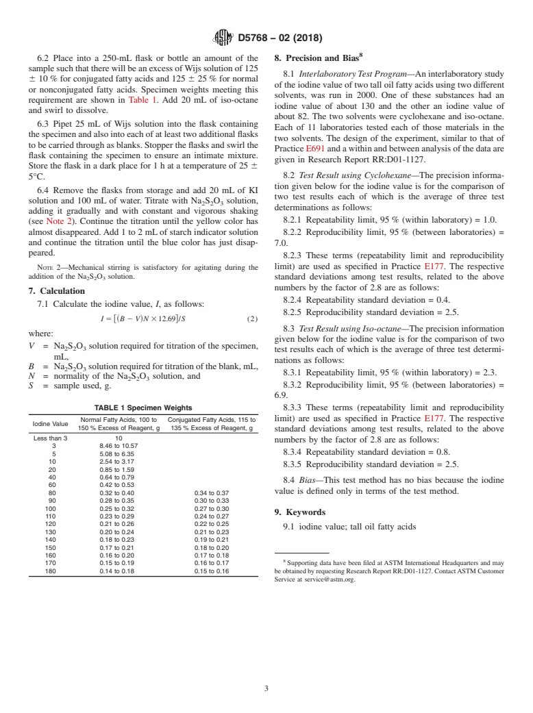 ASTM D5768-02(2018) - Standard Test Method for Determination of Iodine Value of Tall Oil Fatty Acids