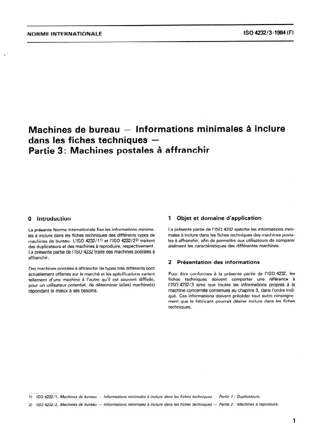 ISO 4232-3:1984 - Machines de bureau -- Informations minimales a inclure dans les fiches techniques