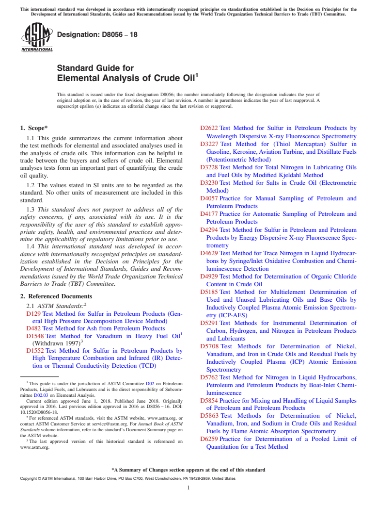 ASTM D8056-18 - Standard Guide for Elemental Analysis of Crude Oil