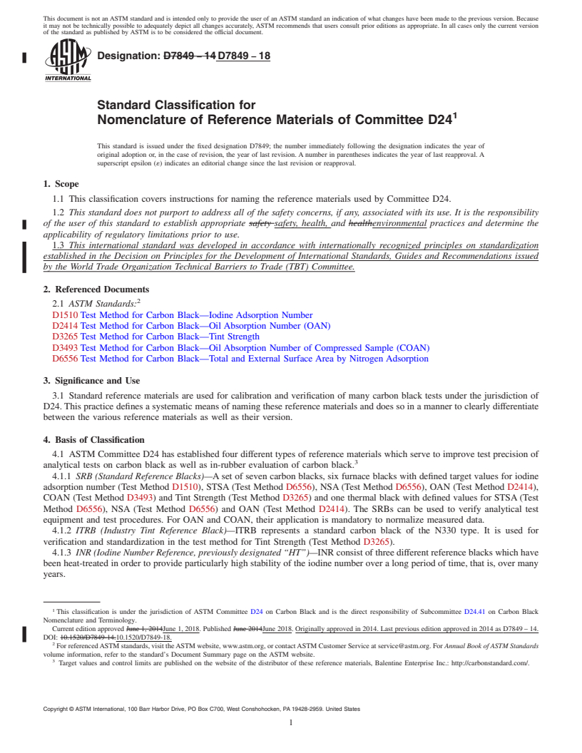 REDLINE ASTM D7849-18 - Standard Classification for Nomenclature of Reference Materials of Committee D24