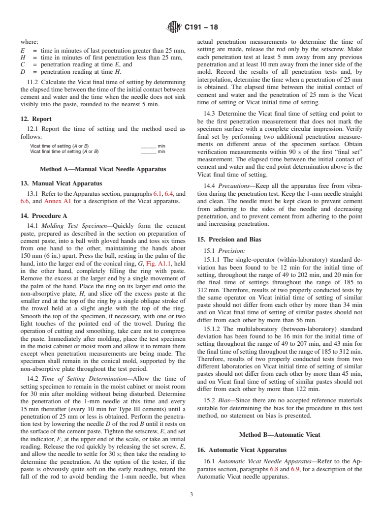 ASTM C191-18 - Standard Test Methods for  Time of Setting of Hydraulic Cement by Vicat Needle