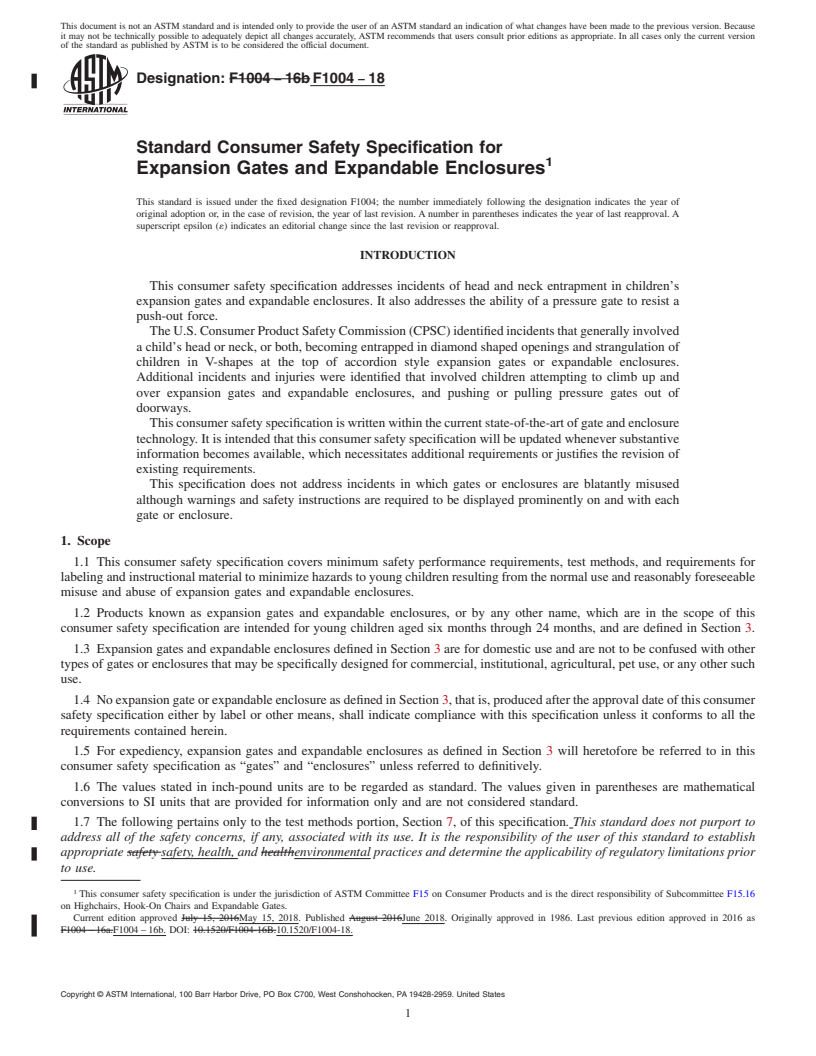 REDLINE ASTM F1004-18 - Standard Consumer Safety Specification for Expansion Gates and Expandable Enclosures