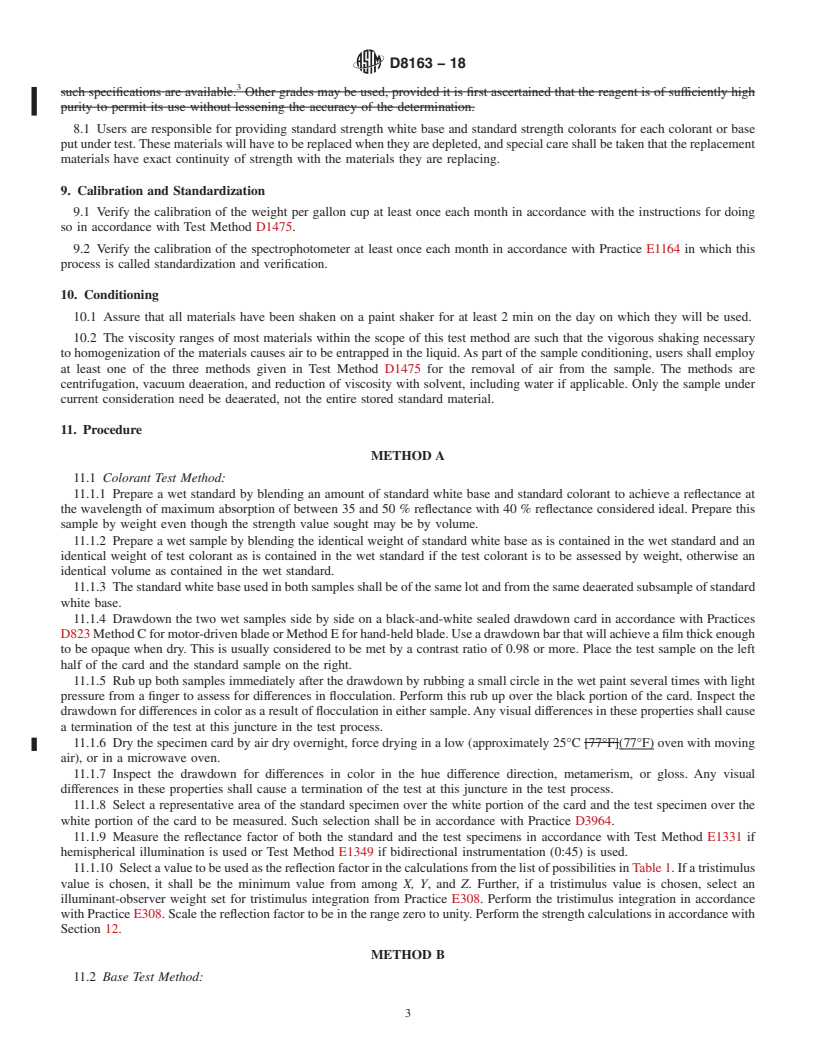 REDLINE ASTM D8163-18 - Standard Test Method for Determination of Strength of Colorants and Bases for Architectural,  Marine, Maintenance, Commercial, and Industrial Coatings