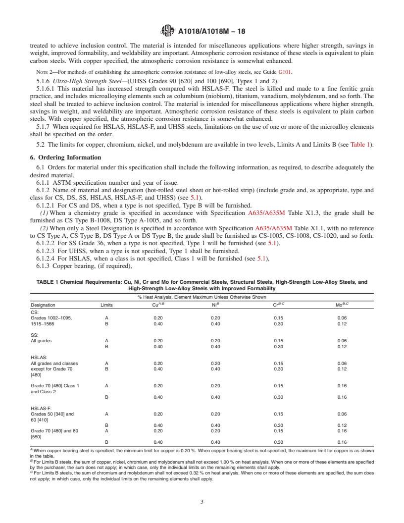 REDLINE ASTM A1018/A1018M-18 - Standard Specification for  Steel, Sheet and Strip, Heavy-Thickness Coils, Hot-Rolled,  Carbon, Commercial, Drawing, Structural, High-Strength Low-Alloy,  High-Strength Low-Alloy with Improved Formability, and Ultra-High  Strength