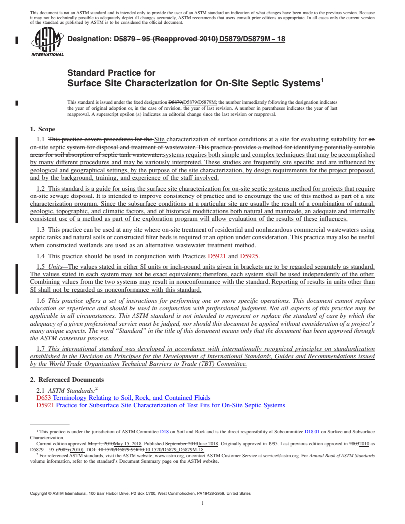 REDLINE ASTM D5879/D5879M-18 - Standard Practice for Surface Site Characterization for On-Site Septic Systems