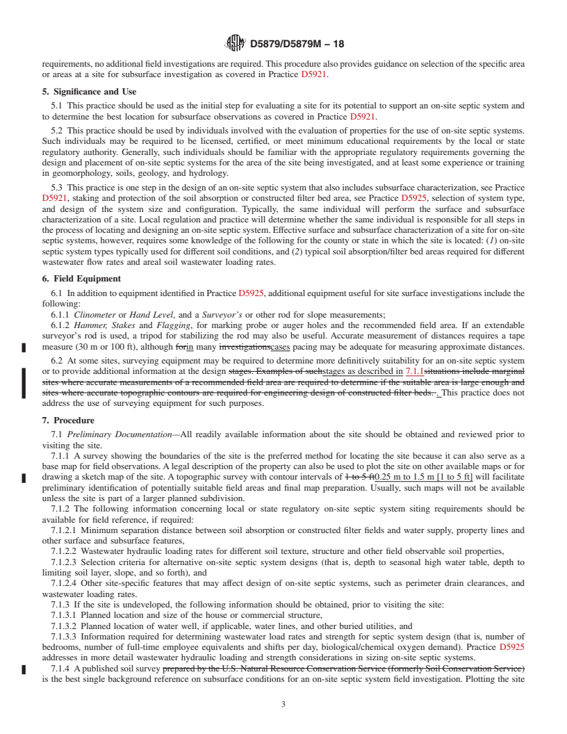 REDLINE ASTM D5879/D5879M-18 - Standard Practice for Surface Site Characterization for On-Site Septic Systems