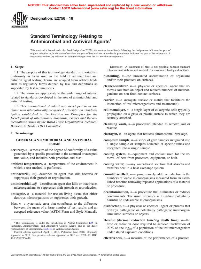 ASTM E2756-18 - Standard Terminology Relating to  Antimicrobial and Antiviral Agents