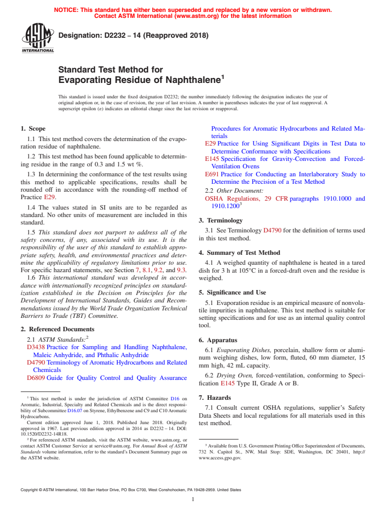 ASTM D2232-14(2018) - Standard Test Method for Evaporating Residue of ...