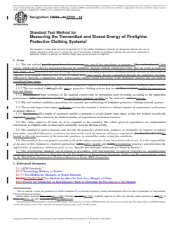 ASTM F2731-18 REDLINE ASTM F2731-18 - Standard Test Method for Measuring the Transmitted and Stored Energy of Firefighter Protective Clothing Systems - Page 1 preview