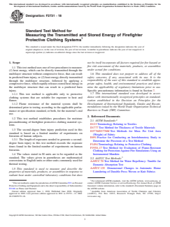 ASTM F2731-18 ASTM F2731-18 - Standard Test Method for Measuring the Transmitted and Stored Energy of Firefighter Protective Clothing Systems - Page 1 preview