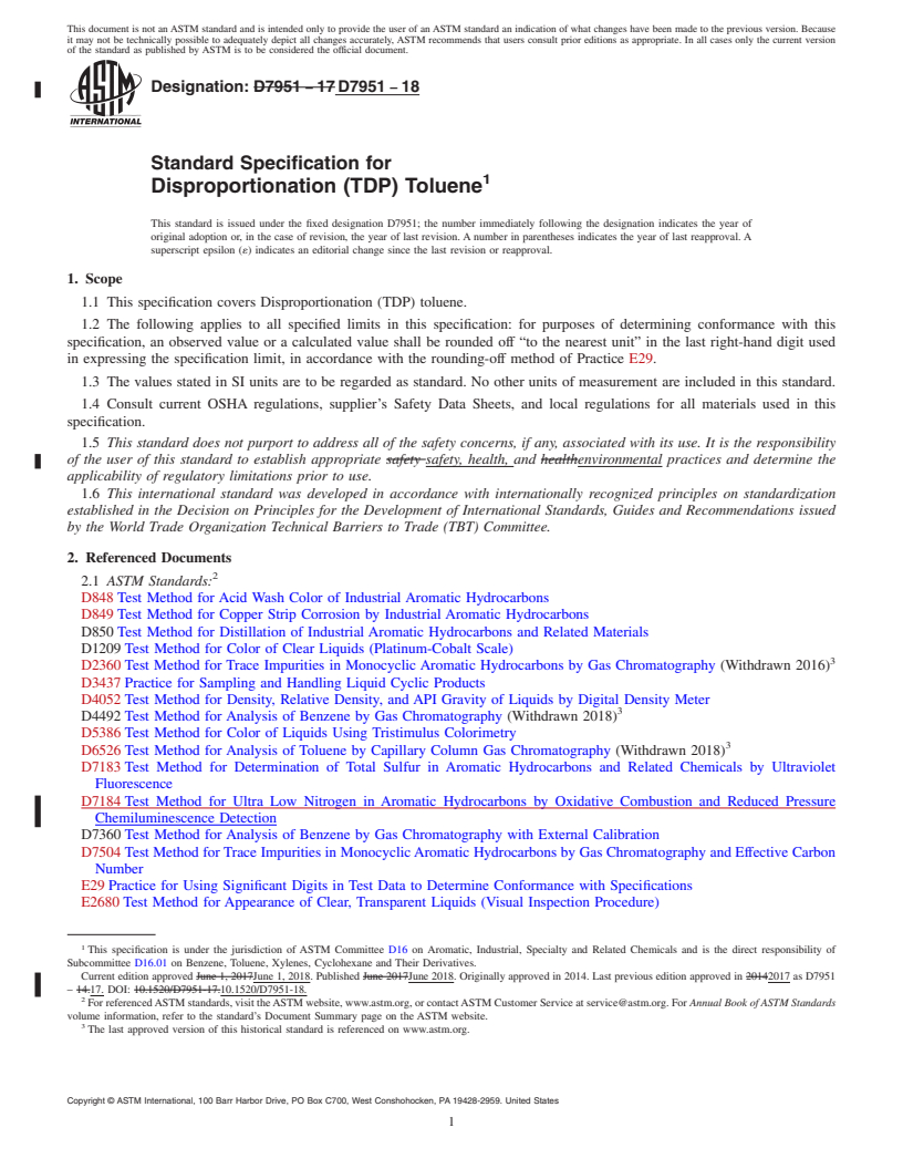 REDLINE ASTM D7951-18 - Standard Specification for Disproportionation (TDP) Toluene