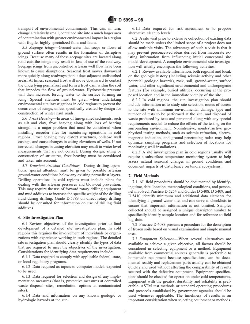 ASTM D5995-98 - Standard Guide for Environmental Site Characterization in Cold Regions