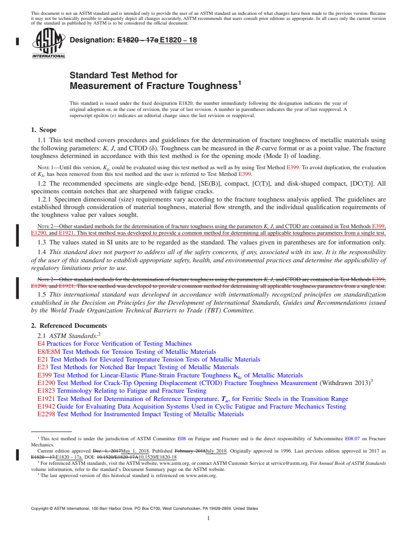 REDLINE ASTM E1820-18 - Standard Test Method for  Measurement of Fracture Toughness
