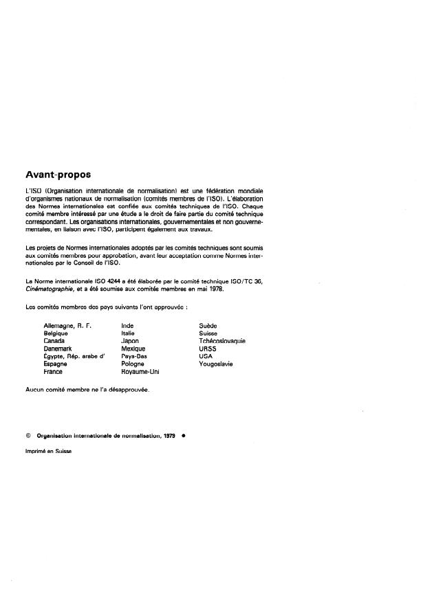 ISO 4244:1979 ISO 4244:1979 - Cinématographie -- Piste sonore photographique sur copies sur film cinématographique 8 mm type S -- Position et dimensions en largeur - Page 2 preview