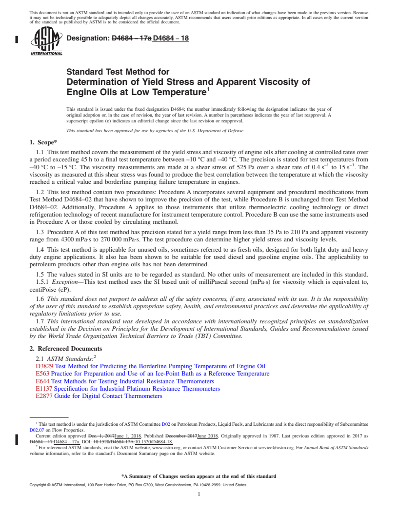 REDLINE ASTM D4684-18 - Standard Test Method for Determination of Yield Stress and Apparent Viscosity of Engine  Oils at Low Temperature