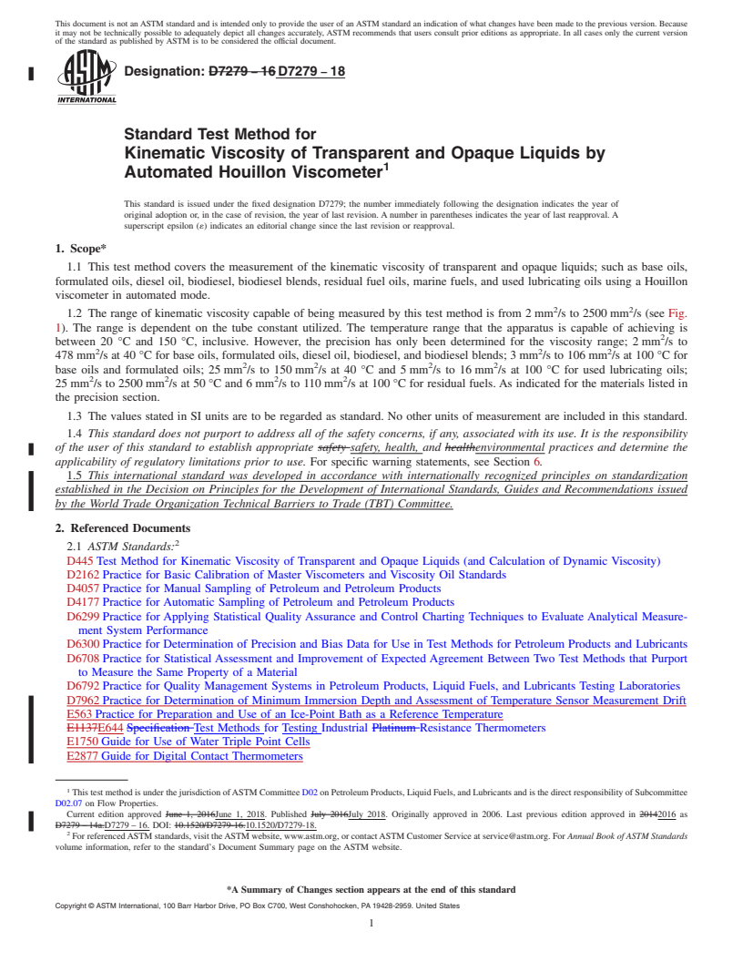 REDLINE ASTM D7279-18 - Standard Test Method for  Kinematic Viscosity of Transparent and Opaque Liquids by Automated  Houillon Viscometer