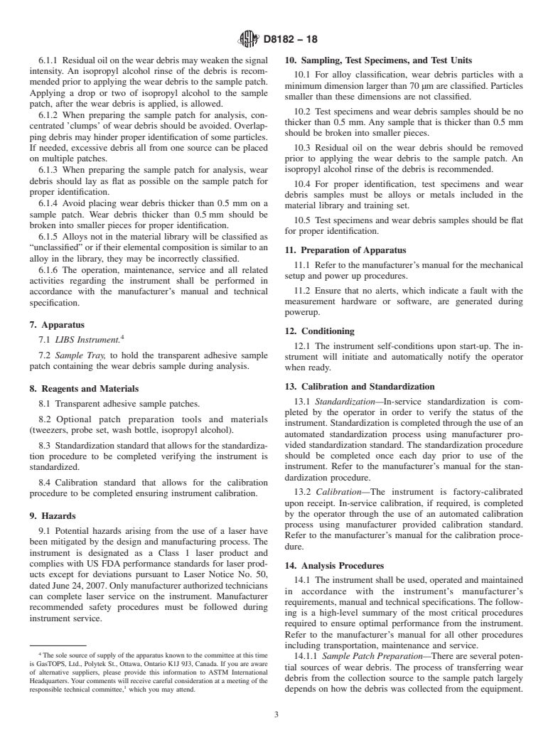 ASTM D8182-18 - Standard Test Method for Alloy Classification of Wear Debris using Laser-Induced Breakdown  Spectroscopy (LIBS)