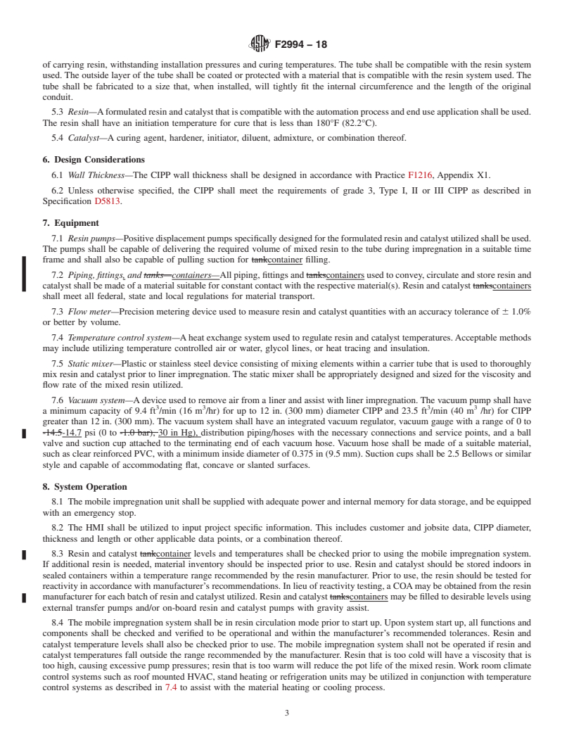 REDLINE ASTM F2994-18 - Standard Practice for Utilization of Mobile, Automated Cured-In-Place Pipe (CIPP)  Impregnation Systems