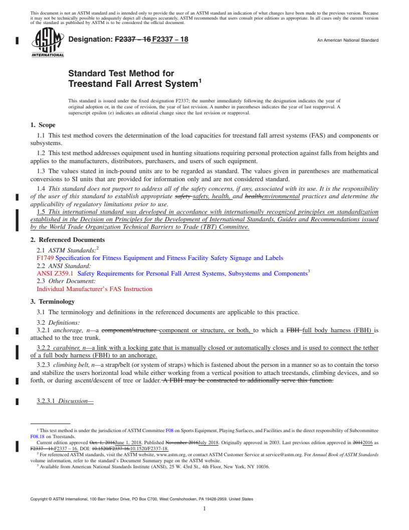 REDLINE ASTM F2337-18 - Standard Test Method for  Treestand Fall Arrest System