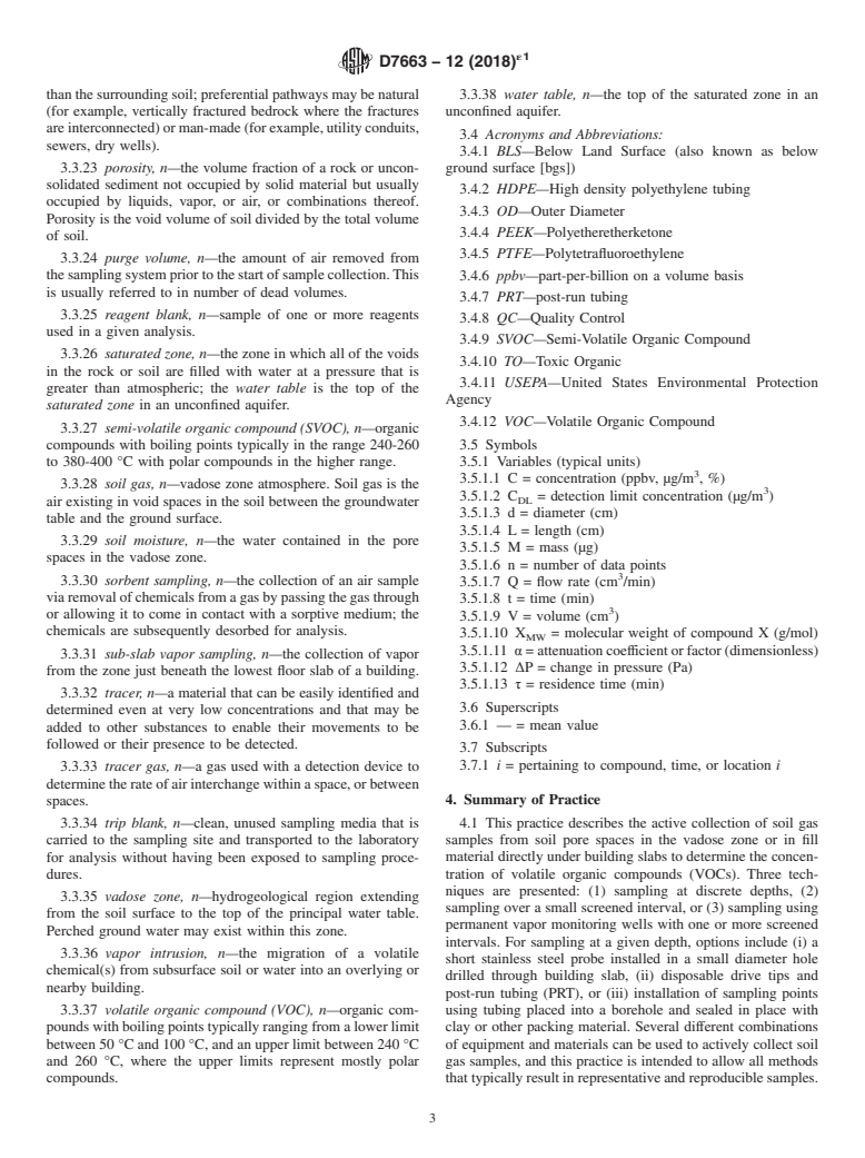 ASTM D7663-12(2018)e1 - Standard Practice for  Active Soil Gas Sampling in the Vadose Zone for Vapor Intrusion   Evaluations