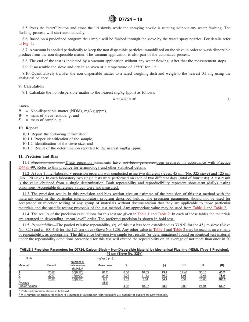 REDLINE ASTM D7724-18 - Standard Test Method for  Carbon Black&#x2014;Non-Dispersible Matter by Mechanical Flushing  (NDM)