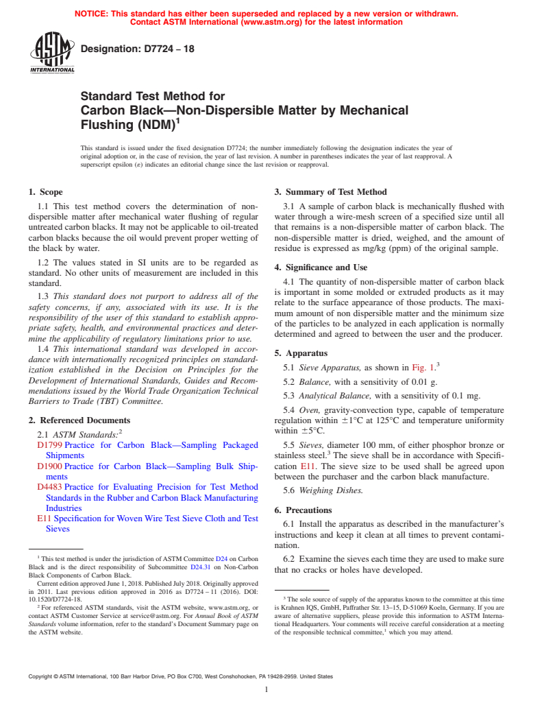 ASTM D7724-18 - Standard Test Method for  Carbon Black&#x2014;Non-Dispersible Matter by Mechanical Flushing  (NDM)