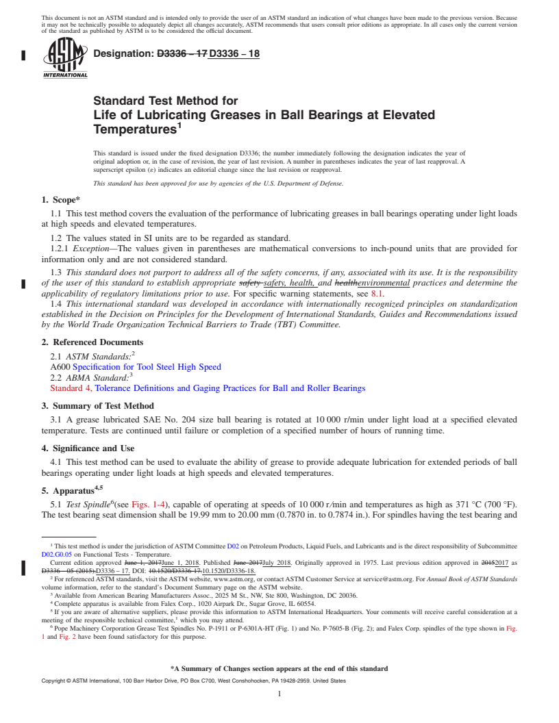 REDLINE ASTM D3336-18 - Standard Test Method for  Life of Lubricating Greases in Ball Bearings at Elevated Temperatures