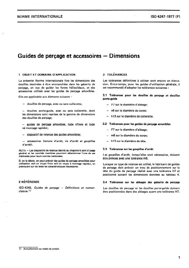 ISO 4247:1977 - Guides de perçage et accessoires -- Dimensions