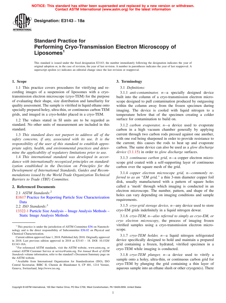 Astm E3143-18a - Standard Practice For Performing Cryo-transmission 