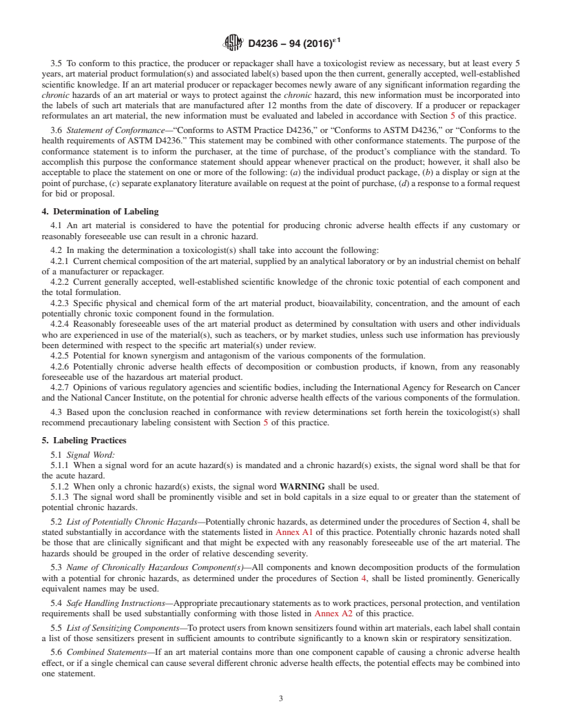 REDLINE ASTM D4236-94(2016)e1 - Standard Practice for Labeling Art Materials for Chronic Health Hazards