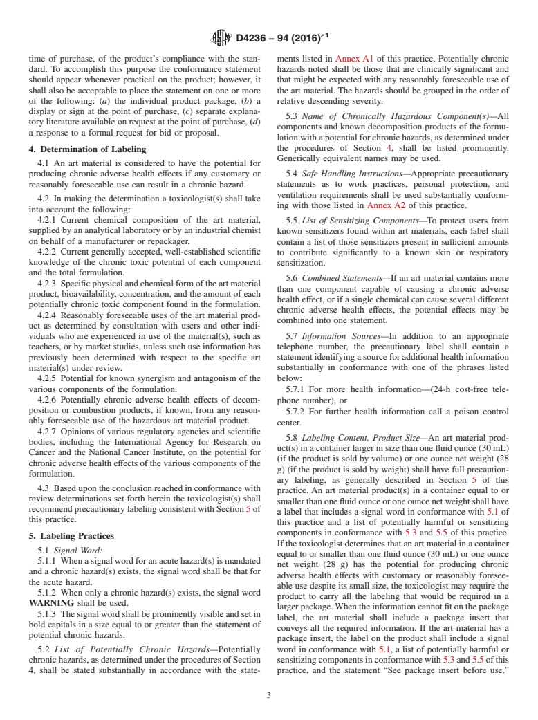 ASTM D4236-94(2016)e1 - Standard Practice for Labeling Art Materials for Chronic Health Hazards