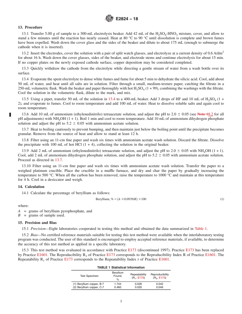 REDLINE ASTM E2824-18 - Standard Test Method for  Determination of Beryllium in Copper-Beryllium Alloys by Phosphate  Gravimetric Method