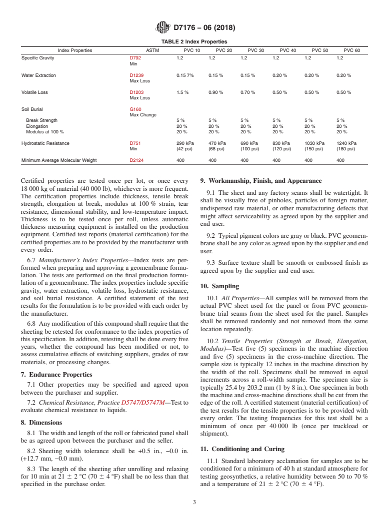 ASTM D7176-06(2018) - Standard Specification for  Non-Reinforced Polyvinyl Chloride (PVC) Geomembranes Used in  Buried Applications