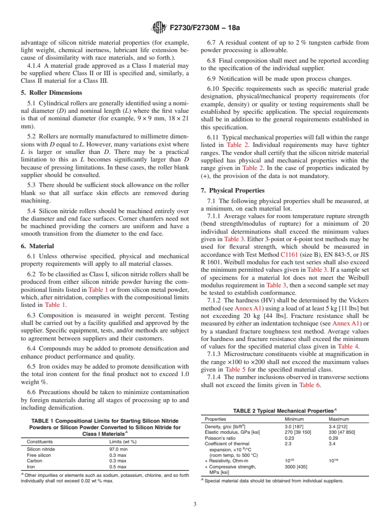 ASTM F2730/F2730M-18a - Standard Specification for  Silicon Nitride Cylindrical Bearing Rollers