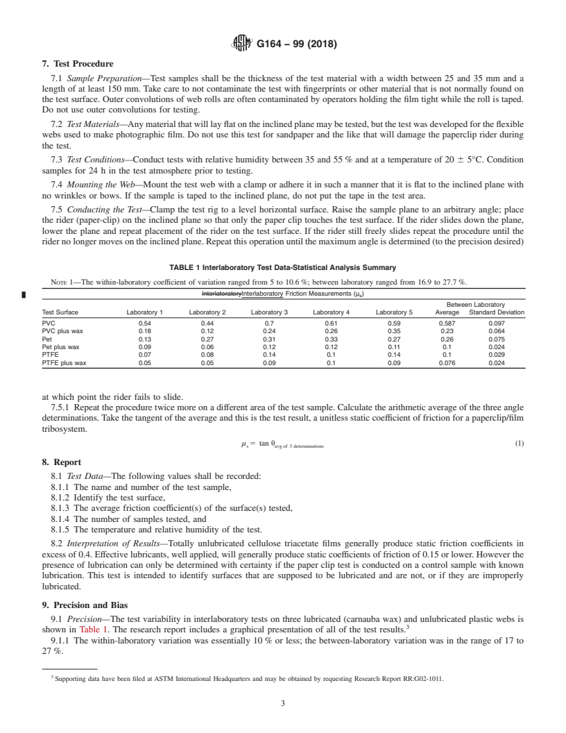 REDLINE ASTM G164-99(2018) - Standard Test Method for  Determination of Surface Lubrication on Flexible Webs