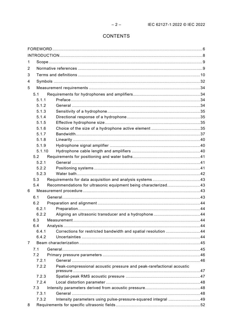 IEC 62127-1:2022 IEC 62127-1:2022 - Ultrasonics - Hydrophones - Part 1: Measurement and characterization of medical ultrasonic fields - Page 4 preview