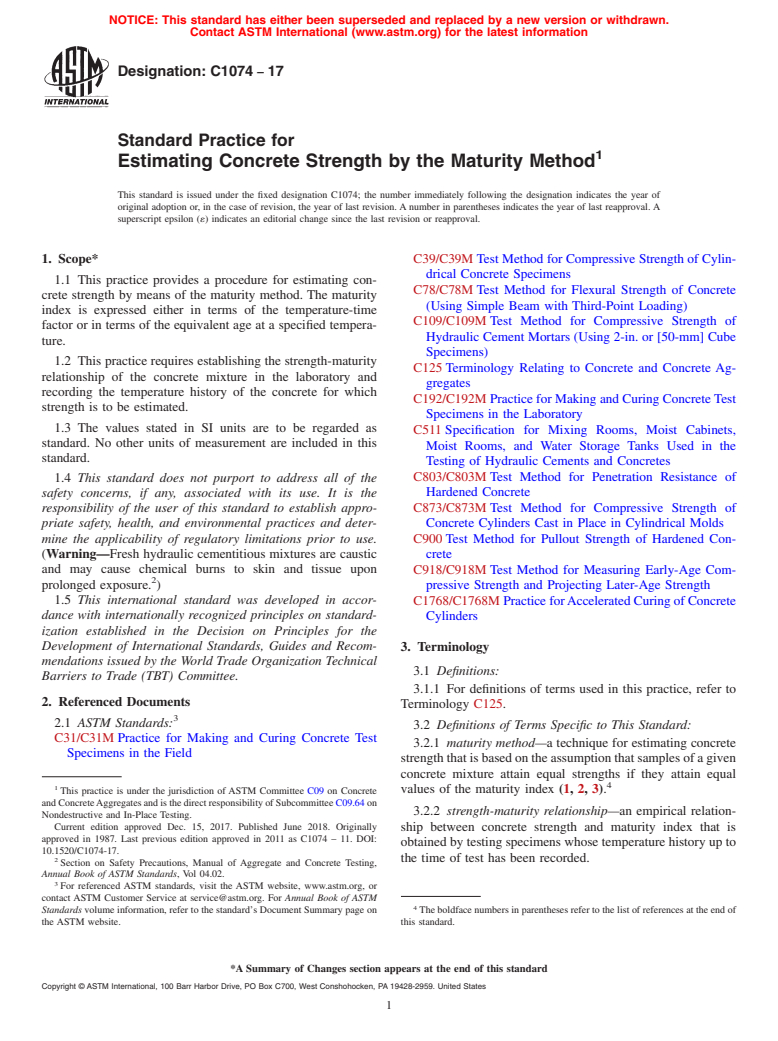 ASTM C1074-17 - Standard Practice for Estimating Concrete Strength by the Maturity Method