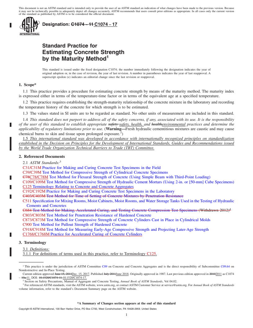 REDLINE ASTM C1074-17 - Standard Practice for Estimating Concrete Strength by the Maturity Method