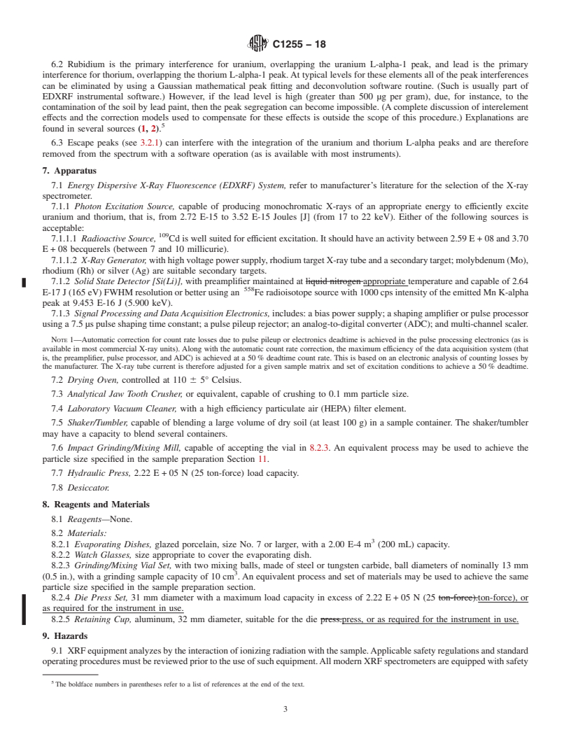 REDLINE ASTM C1255-18 - Standard Test Method for  Analysis of Uranium and Thorium in Soils by Energy Dispersive  X-Ray Fluorescence Spectroscopy