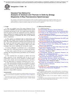 ASTM C1255-18 ASTM C1255-18 - Standard Test Method for Analysis of Uranium and Thorium in Soils by Energy Dispersive X-Ray Fluorescence Spectroscopy - Page 1 preview