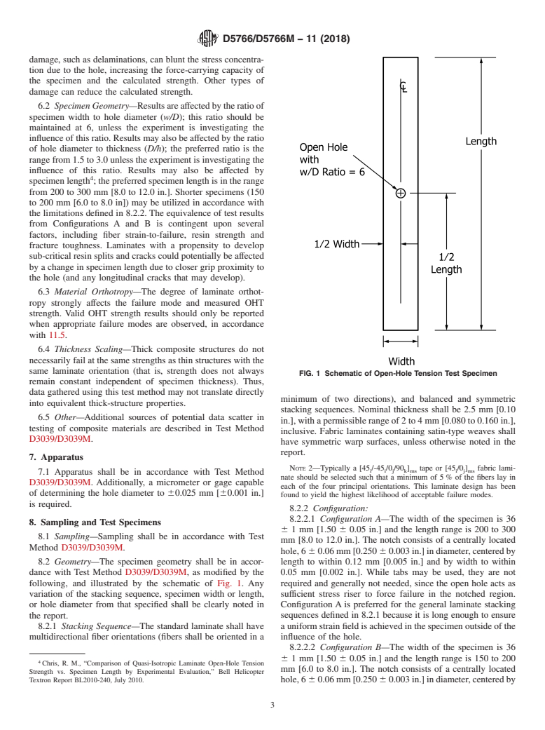 ASTM D5766/D5766M-11(2018) - Standard Test Method for  Open-Hole Tensile Strength of Polymer Matrix Composite Laminates