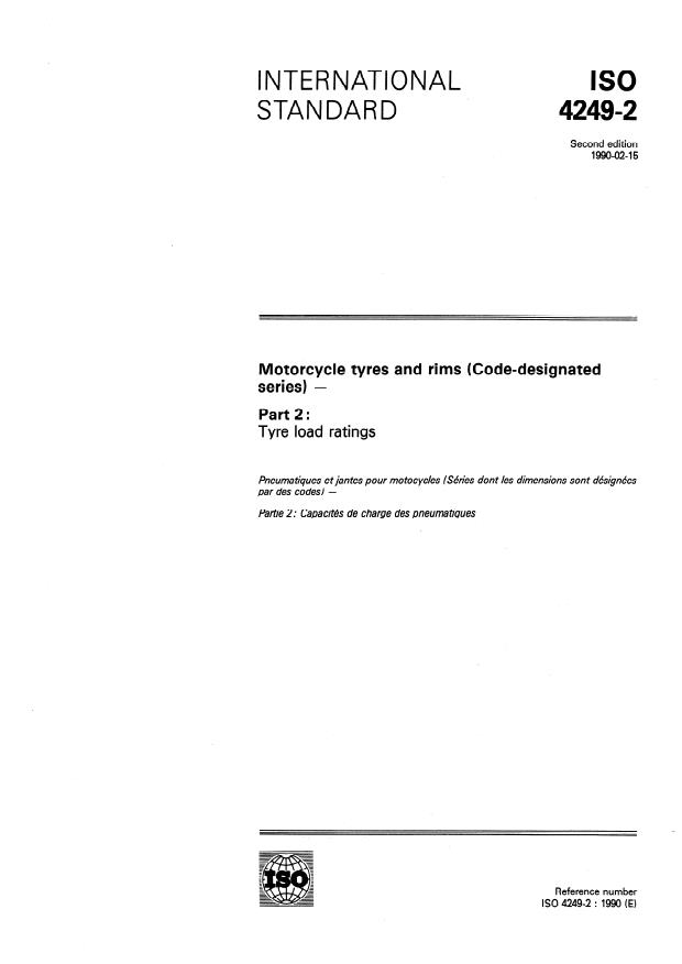 ISO 4249-2:1990 - Motorcycle tyres and rims (Code-designated series)