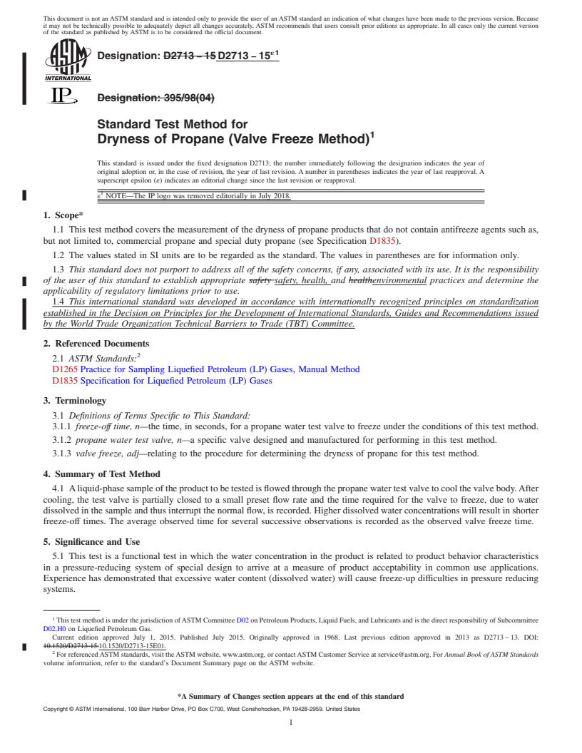 REDLINE ASTM D2713-15e1 - Standard Test Method for  Dryness of Propane (Valve Freeze Method)