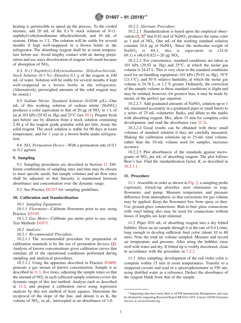 ASTM D1607-91(2018)e1 - Standard Test Method for Nitrogen Dioxide Content of the Atmosphere (Griess-Saltzman  Reaction)